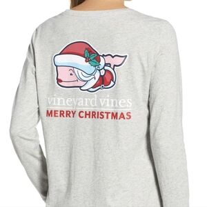 Vineyard Vines Mrs. Claus Whale L/S Christmas Pocket Tee Size Large Grey EUC